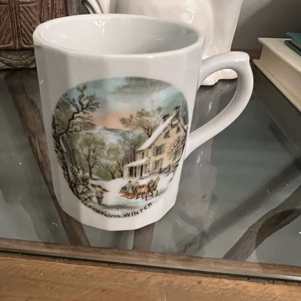 Currier & Ives vintage Winter Scene made in Japan Ceramic Mug